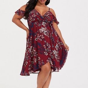 Torrid Burgundy Floral Cold Shoulder Dress